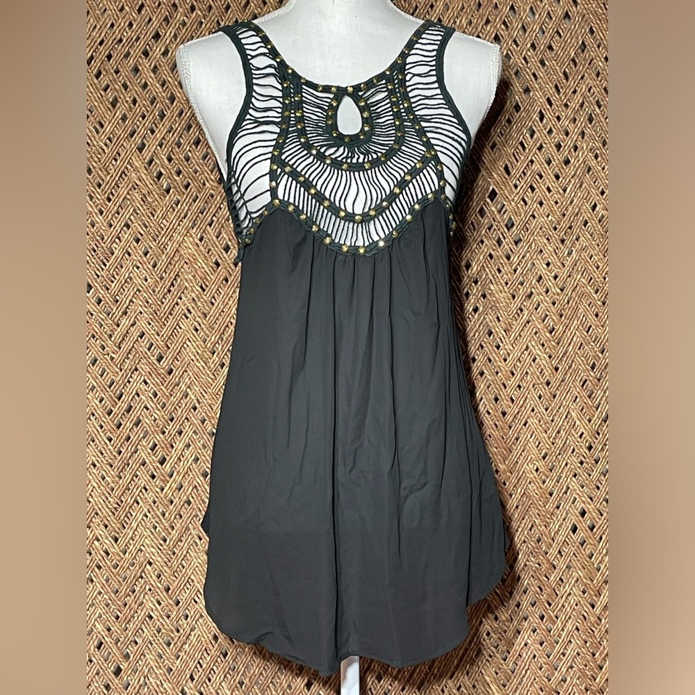 Black size Small too crochet embellished sleeveless boho festival - Picture 2 of 5